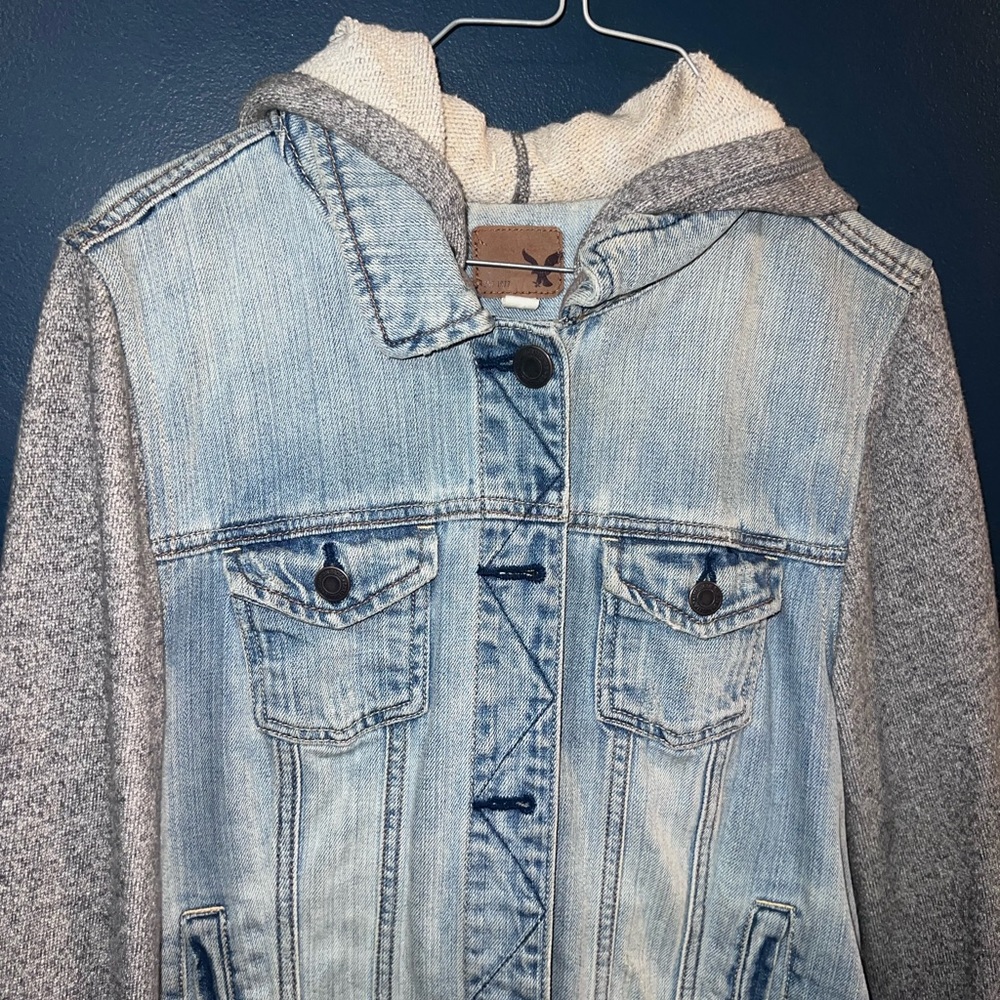 American Eagle Outfitters denim and Gray Hooded Jacket